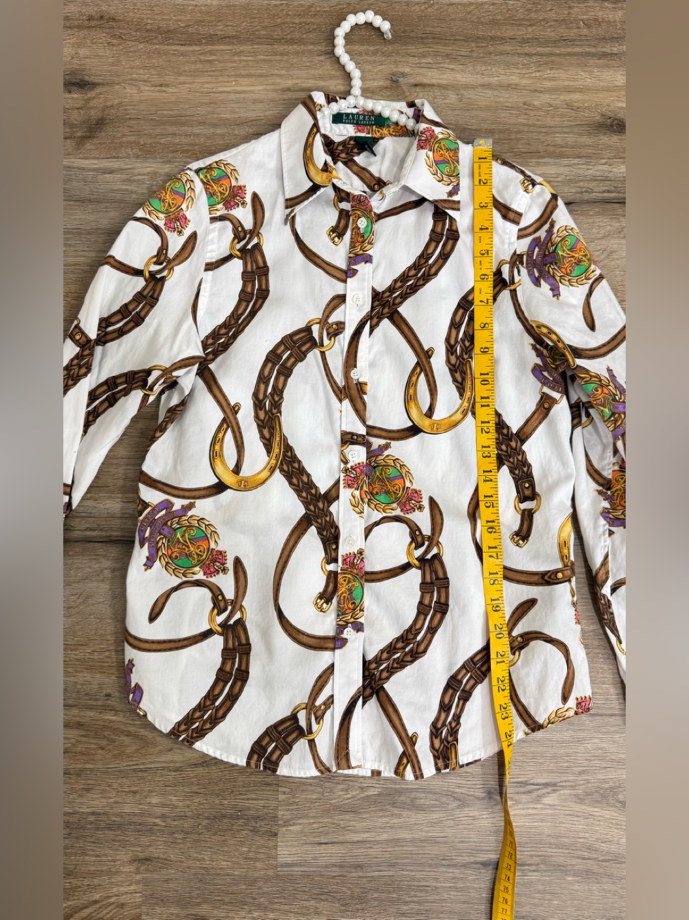 Lauren Ralph Lauren Equestrian Horsebit Belt Print Cotton Shirt M Old Money - Picture 7 of 8